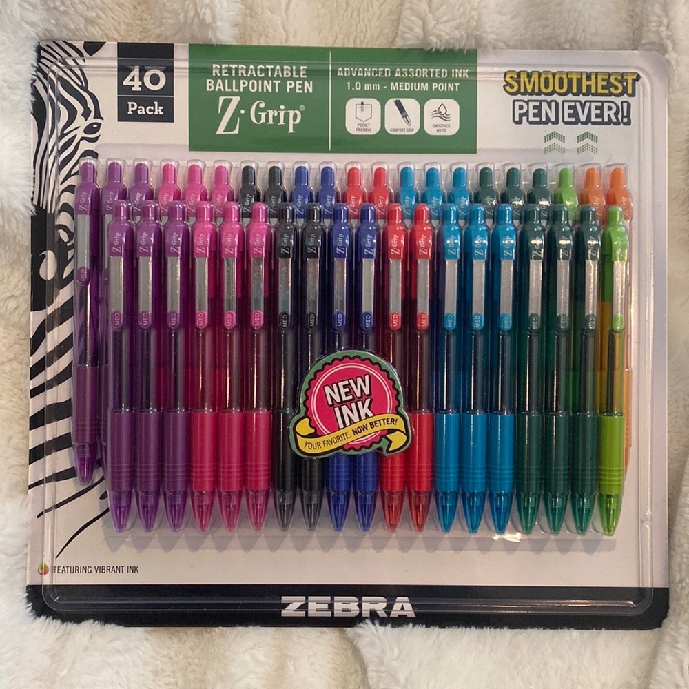 Zebra Z-Grip Retractable Ballpointe Pens Medium Point 1.0mm 40 Count, 9 Colors